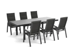 SIENA GARDEN Garten-Essgruppe, anthrazit matt/grau, Alu/Glas/Textilfaser, 180/240 x 100 cm, ausziehbar, stapelbar