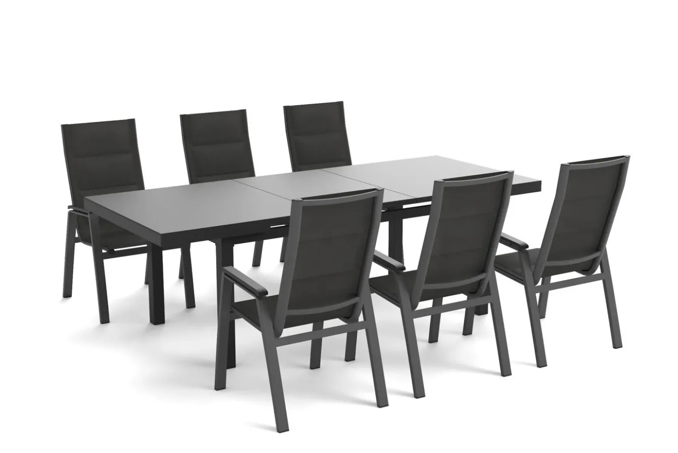 SIENA GARDEN Garten-Essgruppe, anthrazit matt/grau, Alu/Glas/Textilfaser, 180/240 x 100 cm, ausziehbar, stapelbar