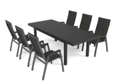 SIENA GARDEN Garten-Essgruppe, anthrazit matt/grau, Alu/Glas/Textilfaser, 180/240 x 100 cm, ausziehbar, stapelbar