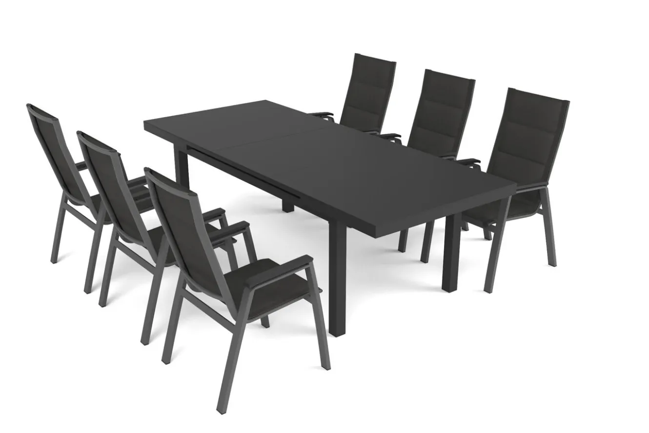 SIENA GARDEN Garten-Essgruppe, anthrazit matt/grau, Alu/Glas/Textilfaser, 180/240 x 100 cm, ausziehbar, stapelbar