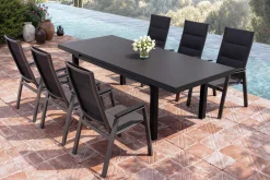 SIENA GARDEN Garten-Essgruppe, anthrazit matt/grau, Alu/Glas/Textilfaser, 180/240 x 100 cm, ausziehbar, stapelbar