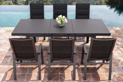 SIENA GARDEN Garten-Essgruppe, anthrazit matt/grau, Alu/Glas/Textilfaser, 180/240 x 100 cm, ausziehbar, stapelbar