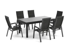 SIENA GARDEN Garten-Essgruppe, anthrazit matt/grau, Alu/Glas/Textilfaser, 180/240 x 100 cm, ausziehbar, stapelbar