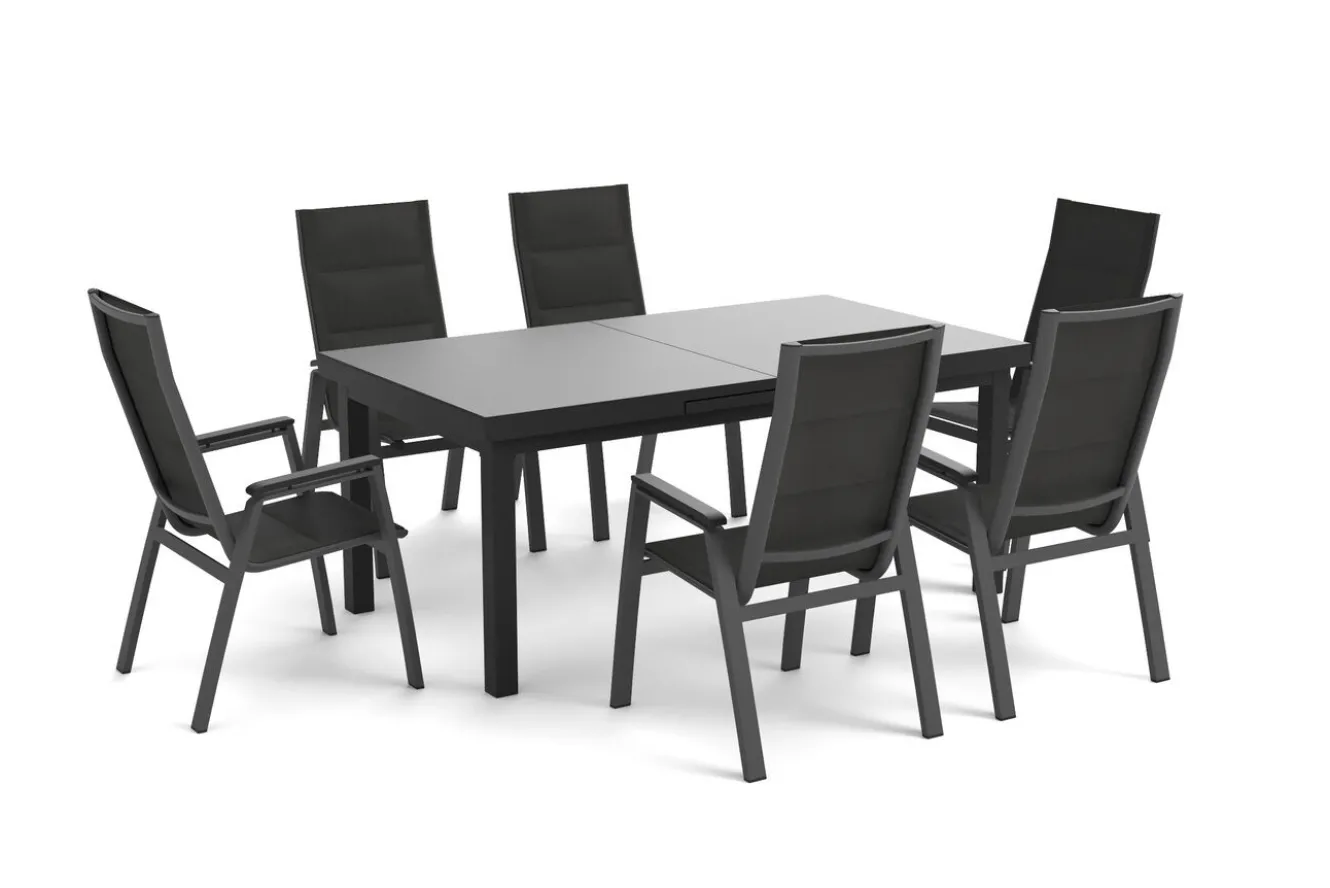 SIENA GARDEN Garten-Essgruppe, anthrazit matt/grau, Alu/Glas/Textilfaser, 180/240 x 100 cm, ausziehbar, stapelbar