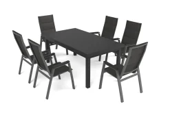 SIENA GARDEN Garten-Essgruppe, anthrazit matt/grau, Alu/Glas/Textilfaser, 180/240 x 100 cm, ausziehbar, stapelbar
