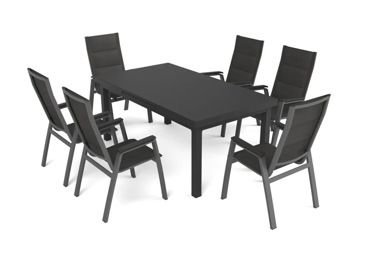 SIENA GARDEN Garten-Essgruppe, anthrazit matt/grau, Alu/Glas/Textilfaser, 180/240 x 100 cm, ausziehbar, stapelbar