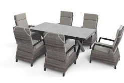 SIENA GARDEN Garten-Essgruppe, schwarz/grau, Alu/Polyrattan, Tischplatte ausziehbar 200/260 x 100 cm, inkl. 6 Diningsessel