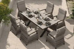 SIENA GARDEN Garten-Essgruppe, schwarz/grau, Alu/Polyrattan, Tischplatte ausziehbar 200/260 x 100 cm, inkl. 6 Diningsessel