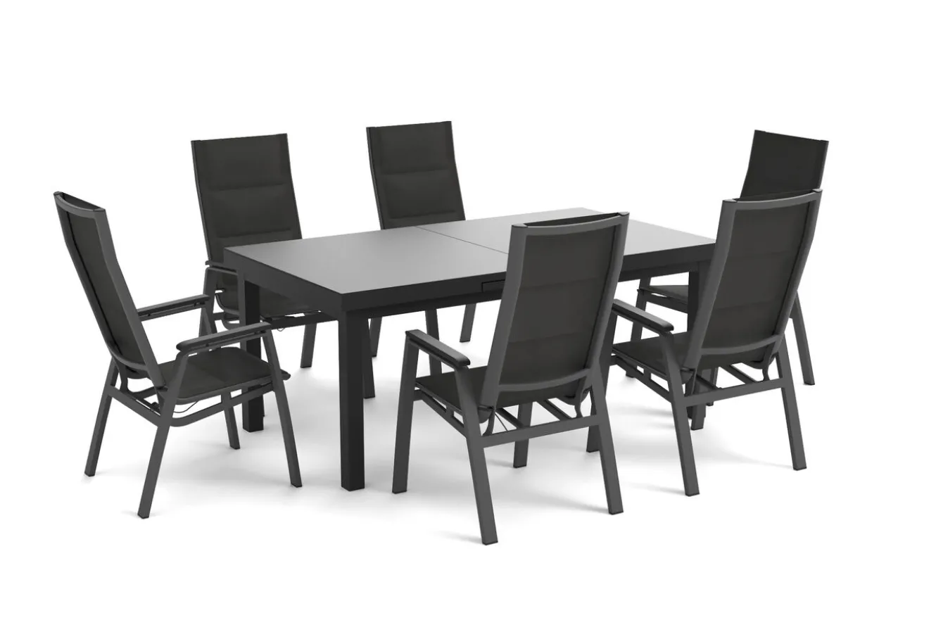 SIENA GARDEN Garten-Essgruppe, anthrazit/grau, Alu/Glas/Textilene, 180/240 x 100 cm, ausziehbar, stapelbar