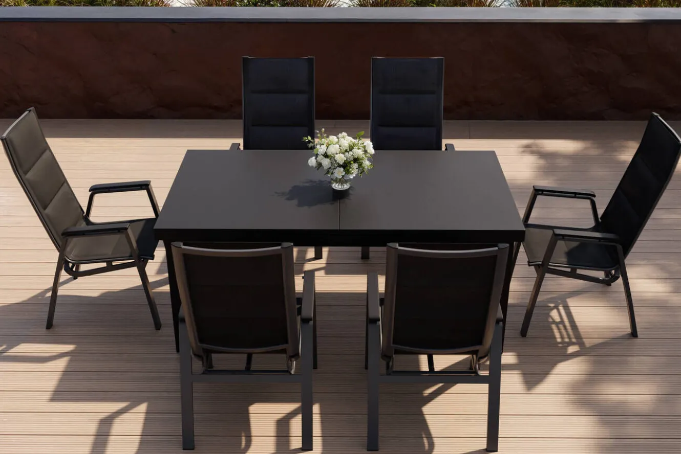 SIENA GARDEN Garten-Essgruppe, anthrazit/grau, Alu/Glas/Textilene, 180/240 x 100 cm, ausziehbar, stapelbar