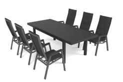 SIENA GARDEN Garten-Essgruppe, anthrazit/grau, Alu/Glas/Textilene, 180/240 x 100 cm, ausziehbar, stapelbar