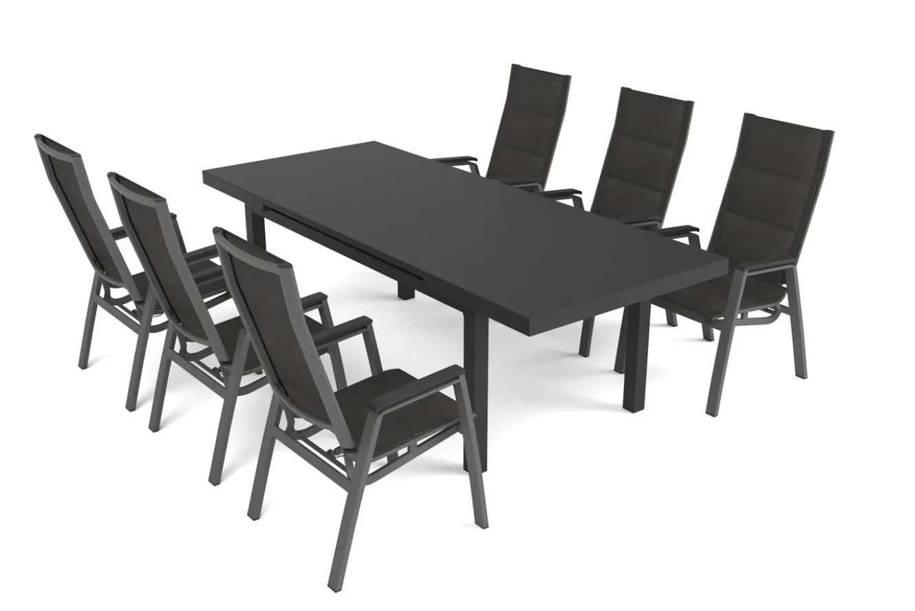 SIENA GARDEN Garten-Essgruppe, anthrazit/grau, Alu/Glas/Textilene, 180/240 x 100 cm, ausziehbar, stapelbar
