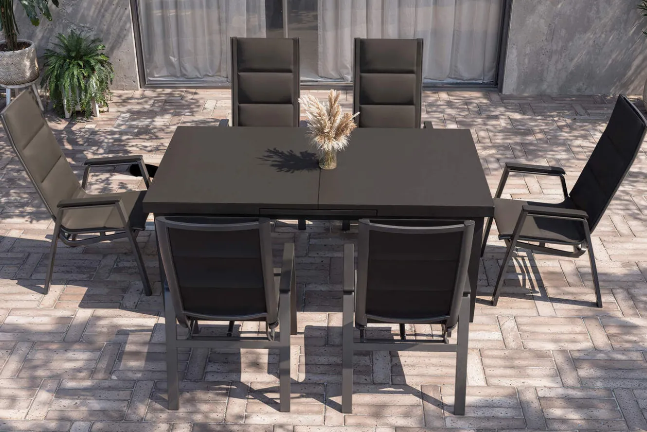 SIENA GARDEN Garten-Essgruppe, anthrazit/grau, Alu/Glas/Textilene, 180/240 x 100 cm, ausziehbar, stapelbar