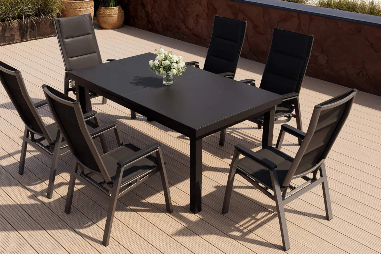 SIENA GARDEN Garten-Essgruppe, anthrazit/grau, Alu/Glas/Textilene, 180/240 x 100 cm, ausziehbar, stapelbar