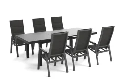 SIENA GARDEN Garten-Essgruppe, anthrazit/grau, Alu/Glas/Textilene, 180/240 x 100 cm, ausziehbar, stapelbar