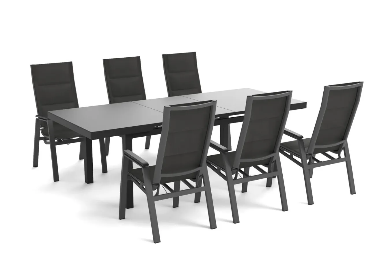 SIENA GARDEN Garten-Essgruppe, anthrazit/grau, Alu/Glas/Textilene, 180/240 x 100 cm, ausziehbar, stapelbar