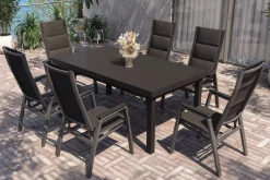SIENA GARDEN Garten-Essgruppe, anthrazit/grau, Alu/Glas/Textilene, 180/240 x 100 cm, ausziehbar, stapelbar