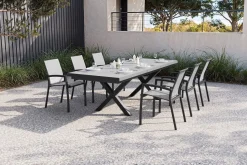 SIENA GARDEN Garten-Essgruppe, schwarz/anthrazit, Aluminium/Polyrattan/Steinimitat, 200/260 x 100 cm, ausziehbar, 6 Diningsessel