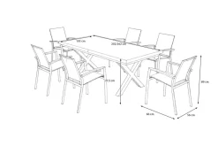 SIENA GARDEN Garten-Essgruppe, schwarz/anthrazit, Aluminium/Polyrattan/Steinimitat, 200/260 x 100 cm, ausziehbar, 6 Diningsessel