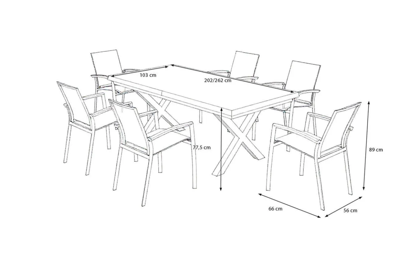 SIENA GARDEN Garten-Essgruppe, schwarz/anthrazit, Aluminium/Polyrattan/Steinimitat, 200/260 x 100 cm, ausziehbar, 6 Diningsessel