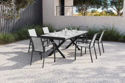 SIENA GARDEN Garten-Essgruppe, schwarz/anthrazit, Aluminium/Polyrattan/Steinimitat, 200/260 x 100 cm, ausziehbar, 6 Diningsessel