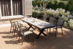 SIENA GARDEN Garten-Essgruppe, schwarz/anthrazit, Aluminium/Polyrattan/Steinimitat, 200/260 x 100 cm, ausziehbar, 6 Diningsessel