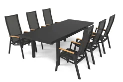 SIENA GARDEN Garten-Essgruppe, matt anthrazit/grau/Teak, Alu/Glas/Textil, 180/240 x 100 cm, ausziehbar