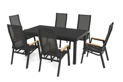 SIENA GARDEN Garten-Essgruppe, matt anthrazit/grau/Teak, Alu/Glas/Textil, 180/240 x 100 cm, ausziehbar