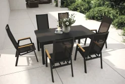 SIENA GARDEN Garten-Essgruppe, matt anthrazit/grau/Teak, Alu/Glas/Textil, 180/240 x 100 cm, ausziehbar