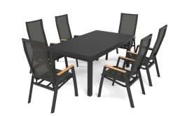 SIENA GARDEN Garten-Essgruppe, matt anthrazit/grau/Teak, Alu/Glas/Textil, 180/240 x 100 cm, ausziehbar