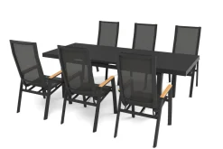 SIENA GARDEN Garten-Essgruppe, matt anthrazit/grau/Teak, Alu/Glas/Textil, 180/240 x 100 cm, ausziehbar