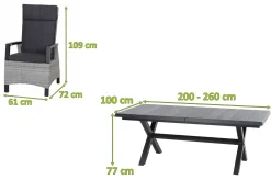 SIENA GARDEN Messina/Corido Garten-Essgruppe, anthrazit, Alu/Geflecht/Keramik, 200-260 x 100 cm, inkl. 6 Diningsessel