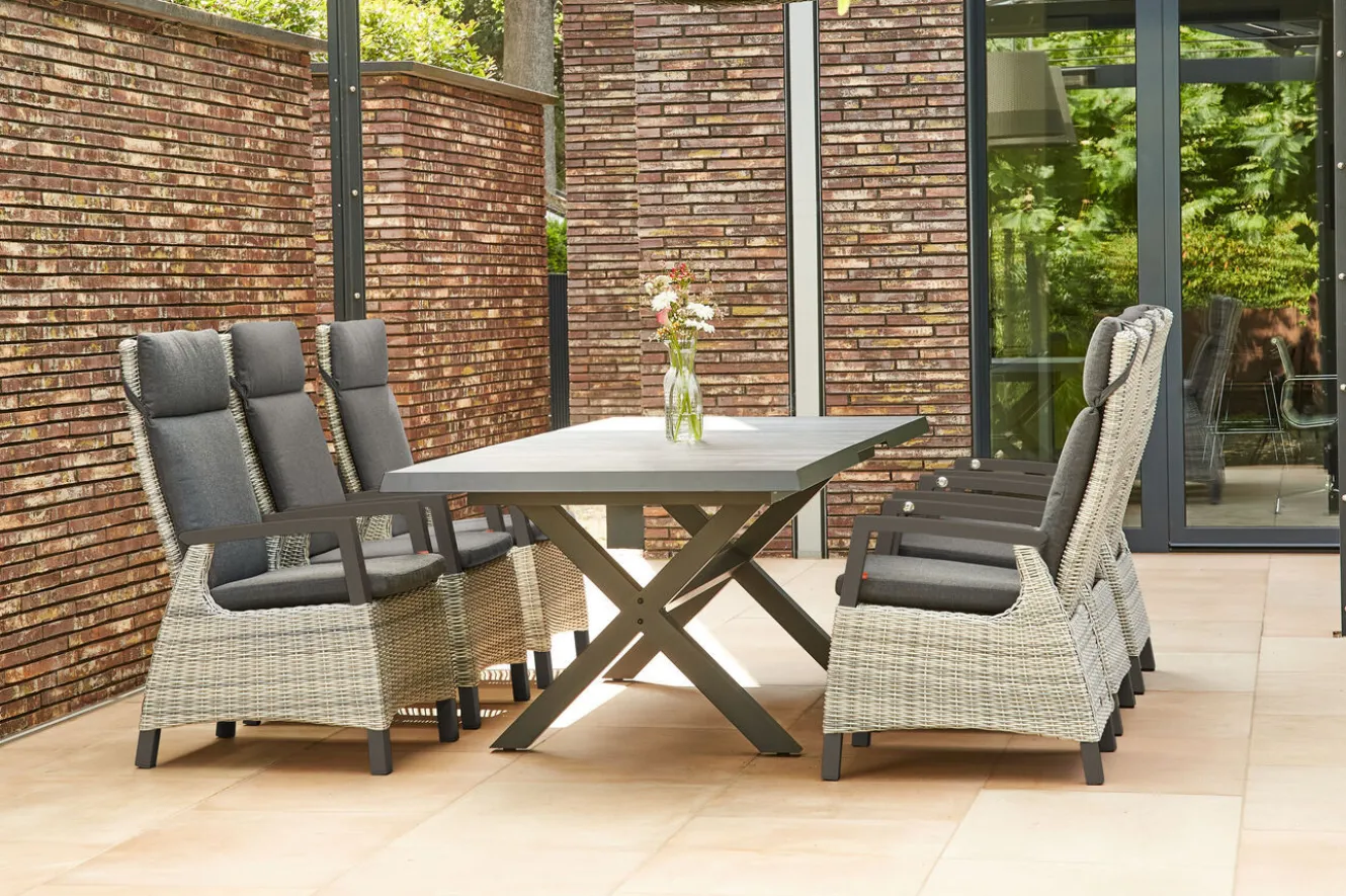 SIENA GARDEN Messina/Corido Garten-Essgruppe, anthrazit, Alu/Geflecht/Keramik, 200-260 x 100 cm, inkl. 6 Diningsessel
