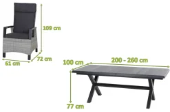 SIENA GARDEN Messina/Corido Garten-Essgruppe, anthrazit, Alu/Geflecht/Keramik, 200-260 x 100 cm, inkl. 6 Diningsessel