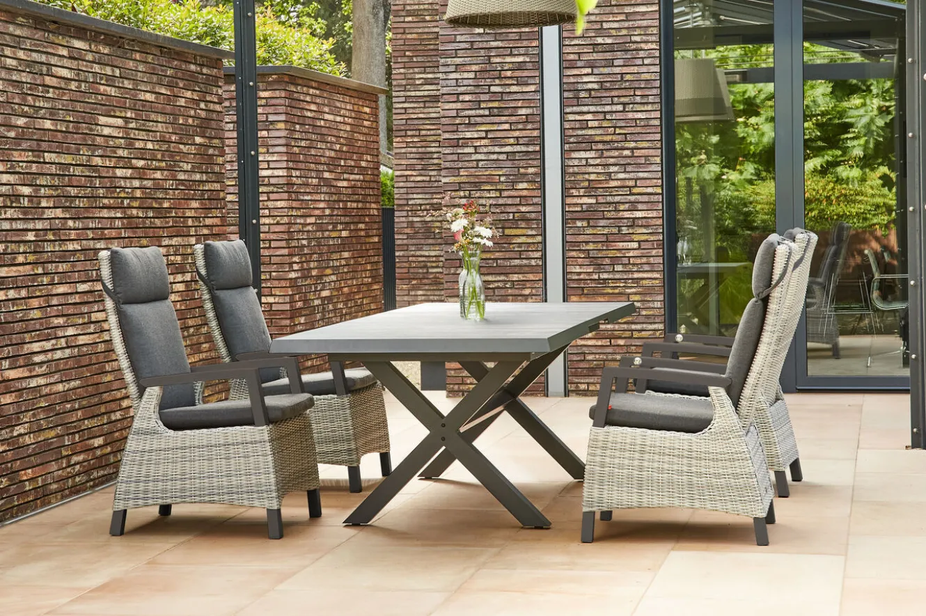 SIENA GARDEN Messina/Corido Garten-Essgruppe, anthrazit, Alu/Geflecht/Keramik, 200-260 x 100 cm, inkl. 4 Diningsessel
