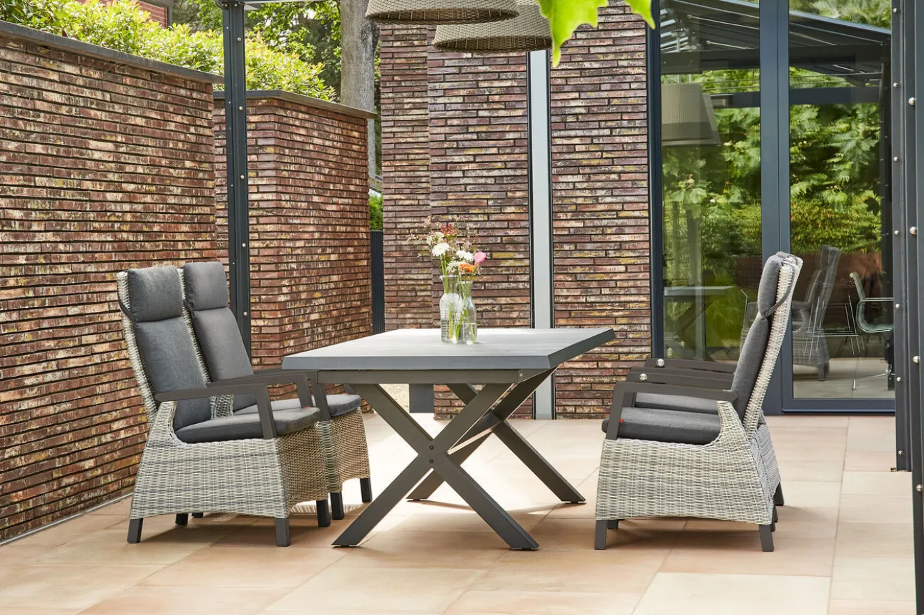 SIENA GARDEN Messina/Corido Garten-Essgruppe, anthrazit, Alu/Geflecht/Keramik, 200-260 x 100 cm, inkl. 4 Diningsessel