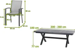 SIENA GARDEN Messina/Velia Garten-Essgruppe, anthrazit/grau, Alu/Ranotex®-Gewebe/Keramik, 260 x 100 cm, inkl. 8 Sessel