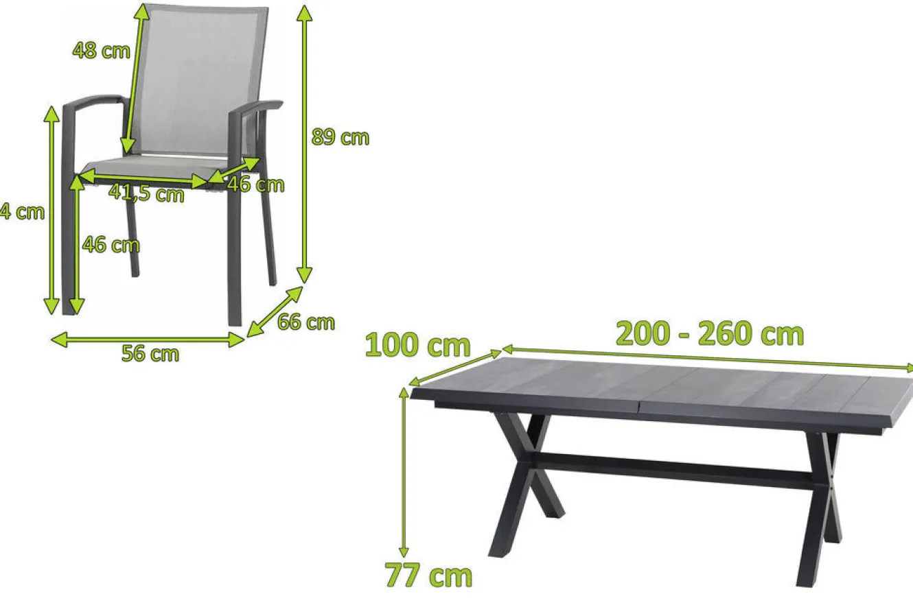 SIENA GARDEN Messina/Velia Garten-Essgruppe, anthrazit/grau, Alu/Ranotex®-Gewebe/Keramik, 260 x 100 cm, inkl. 8 Sessel