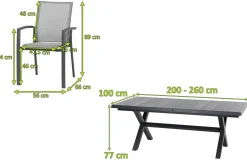 SIENA GARDEN Messina/Velia Garten-Essgruppe, anthrazit/grau, Alu/Ranotex®-Gewebe/Keramik, 260 x 100 cm, inkl. 8 Sessel