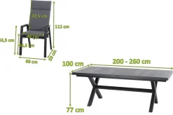 SIENA GARDEN Messina/Velia Garten-Essgruppe, anthrazit/grau, Alu/Textilgewebe/Keramik, 200-260x100 cm, inkl. 6 Diningsessel, stufenlos verstellbar