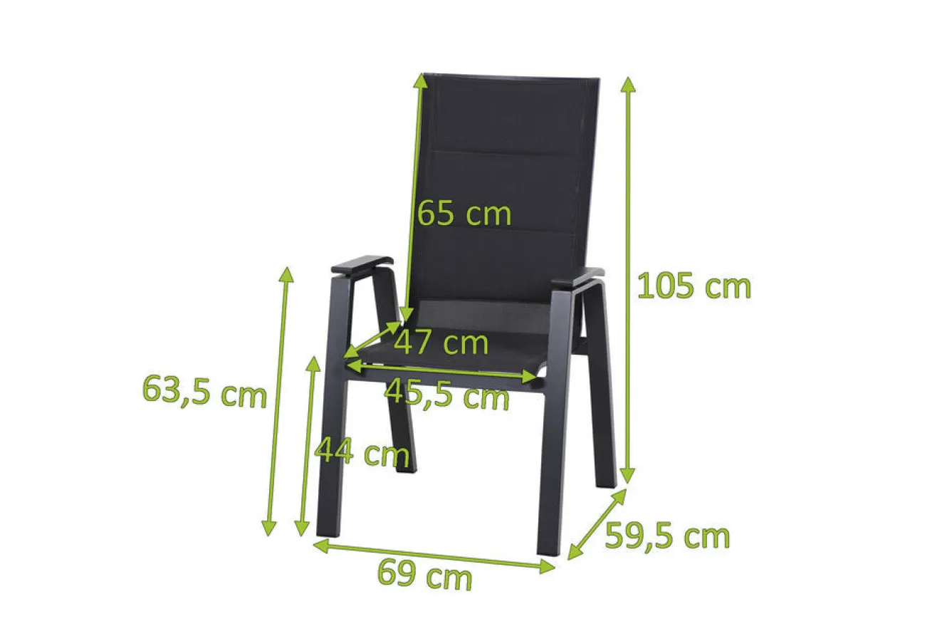 SIENA GARDEN Milano Sessel, anthrazit matt, Aluminium pulverbeschichtet/Ranotex, 59 x 69 x 105 cm, stapelbar