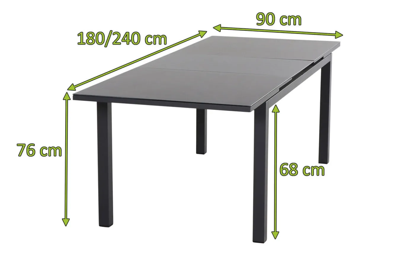 SIENA GARDEN Miros Ausziehtisch, anthrazit matt/dark concrete, Alu/Glas, 180/240 x 90 cm, Tischplatte mit Keramikpulver