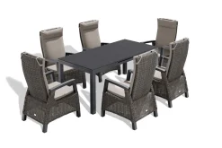 SIENA GARDEN Miros/Corido Garten-Essgruppe, anthrazit/charcoal, Alu/Gardino®-Geflecht, Ausziehtisch 180/240x90 cm, 6 Sessel