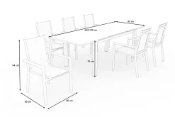 SIENA GARDEN Miros Garten-Essgruppe, anthrazit/dark concrete, Alu/Glas, Ausziehtisch 180/240cm, 6x Stapelsessel, Witterungsbeständig