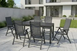 SIENA GARDEN Miros Garten-Essgruppe, anthrazit/dark concrete, Aluminium/Glas, Ausziehtisch 180/240x90, 6x Klappstühle