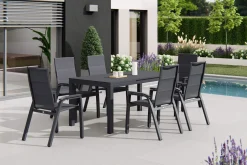 SIENA GARDEN Miros/Milano Garten-Essgruppe, anthrazit, Alu/Ranotex-Gewebe, Ausziehtisch 180/240 x 90 cm, 6 Sessel