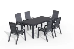 SIENA GARDEN Miros/Milano Garten-Essgruppe, anthrazit, Alu/Ranotex-Gewebe, Ausziehtisch 180/240 x 90 cm, 6 Sessel