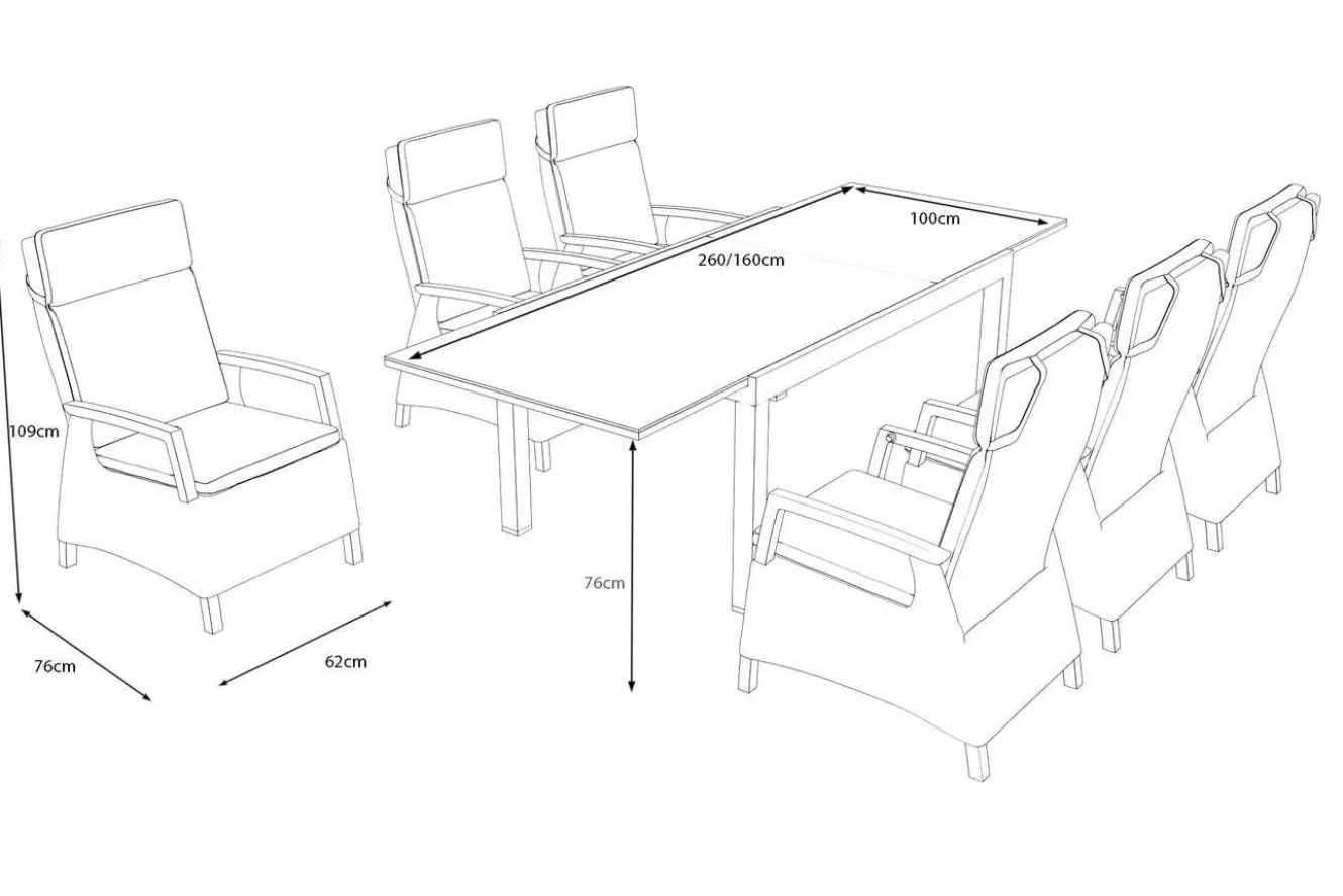 SIENA GARDEN Premium Garten-Essgruppe, anthrazit matt/grau, Aluminium und Polyrattan, Tisch 160/260 x 100 cm, 6 Dining-Sessel