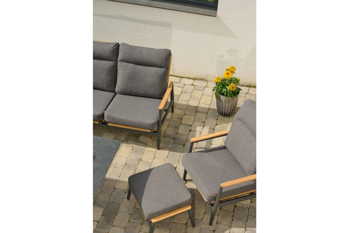 SIENA GARDEN Roma Gartenlounge, grau, Aluminium & Teakholz FSC, 85x205 cm, Pflegeleicht & Witterungsbeständig
