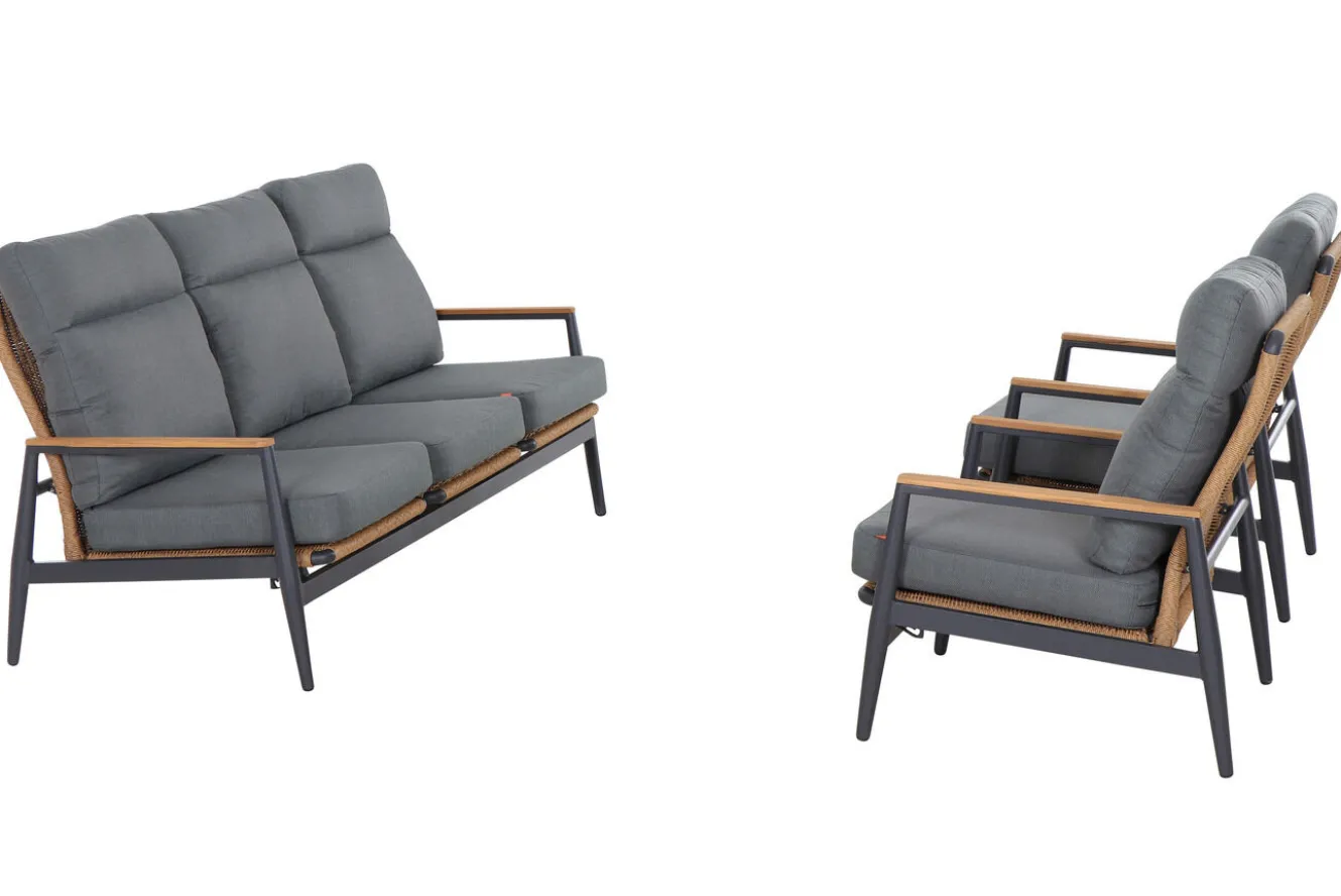SIENA GARDEN Roma Gartenlounge, grau, Aluminium & Teakholz FSC, 85x205 cm, Pflegeleicht & Witterungsbeständig